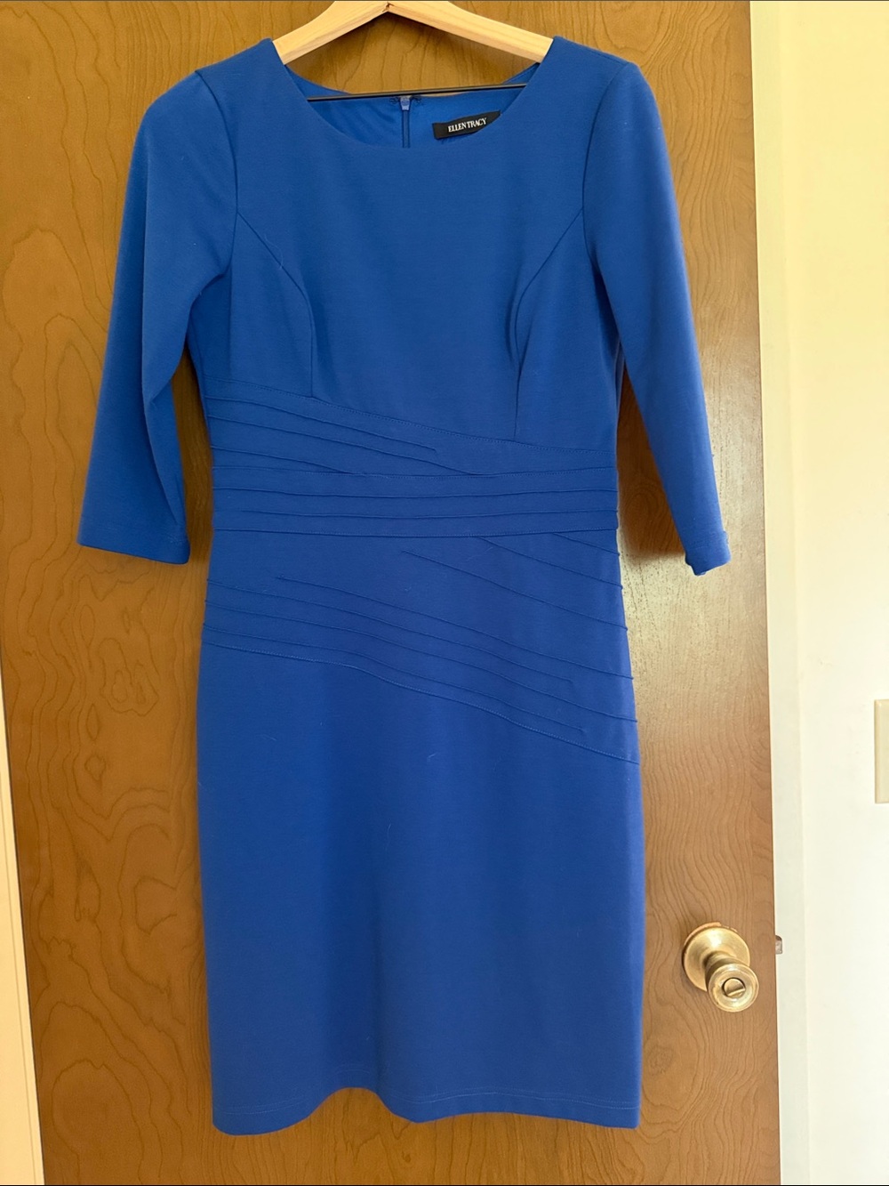 Ellen Tracy Knit 3/4 Sleeve Sheath Dress Office Siren Retro Secretary Career